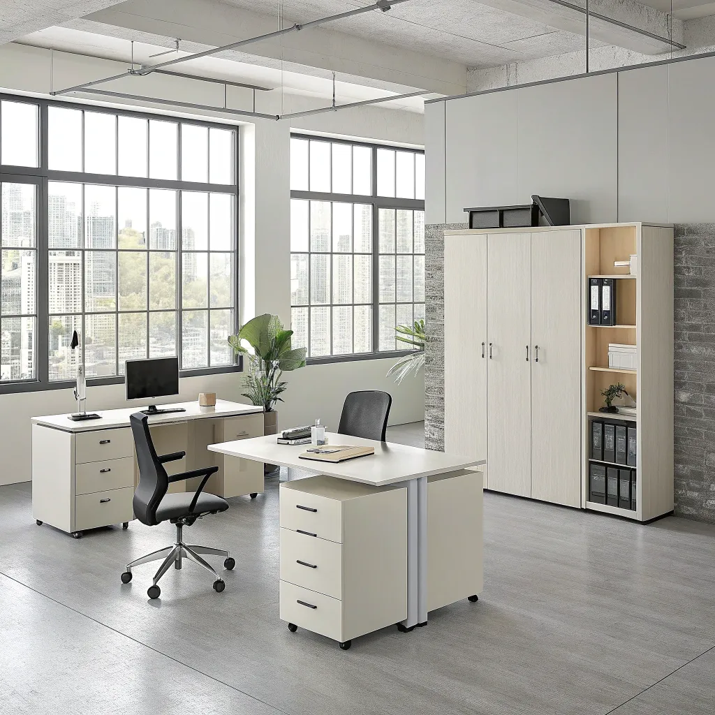 Modern office furniture set in a minimalist office space
